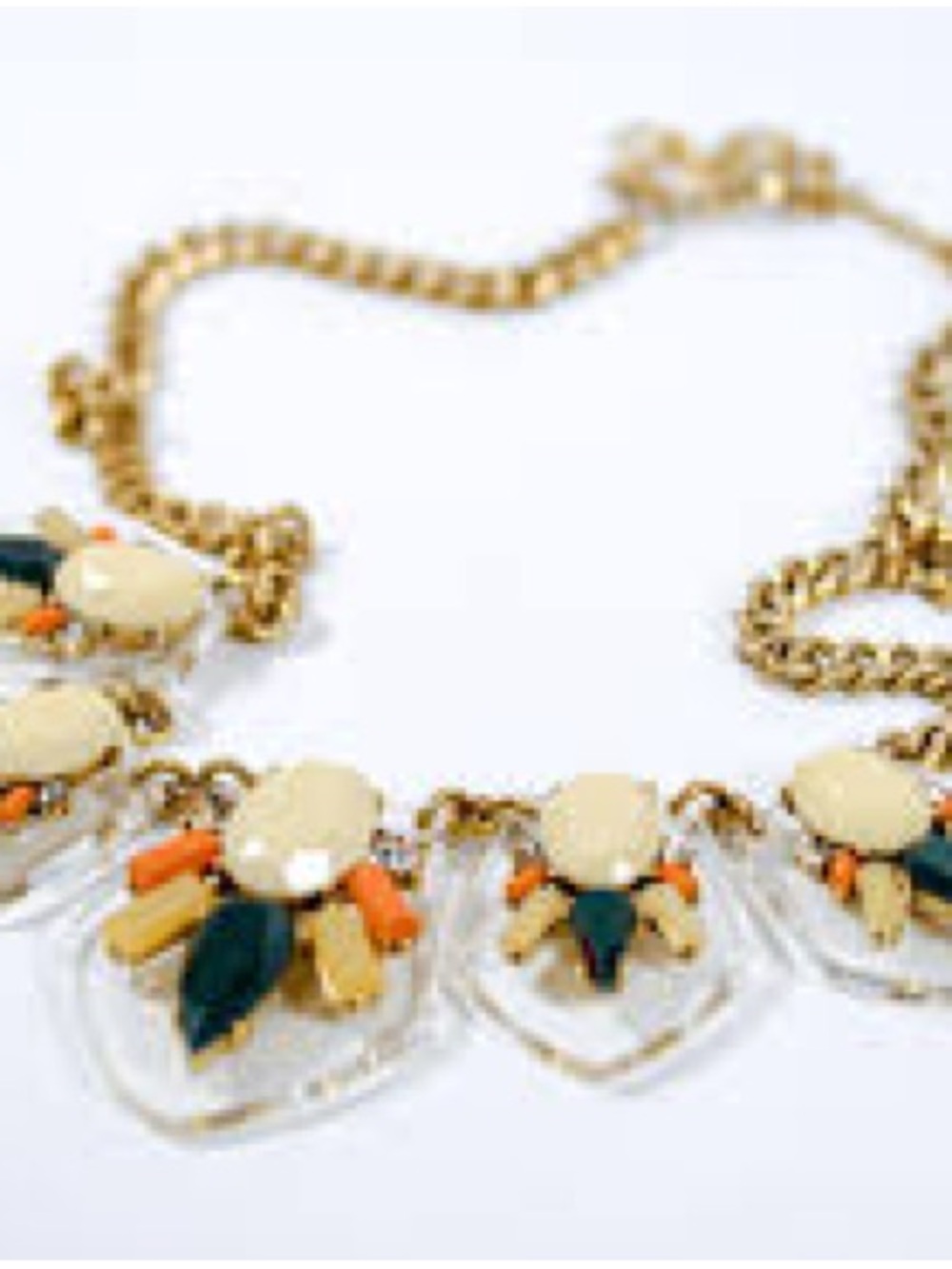 J. Crew Gold-Tone Necklace with Cream, Coral and Teal Accents